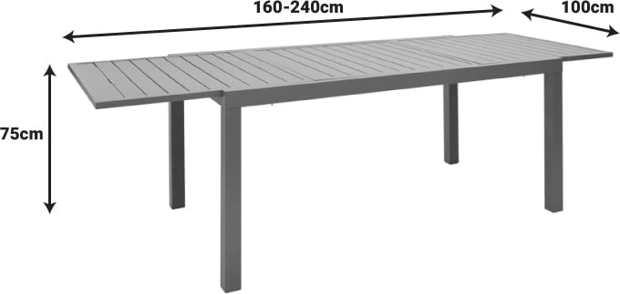 Set tavoline me karrige Lafla-Azelie, alumin champagne, plywood natyral, 160-240x100x75cm, 9 copë
