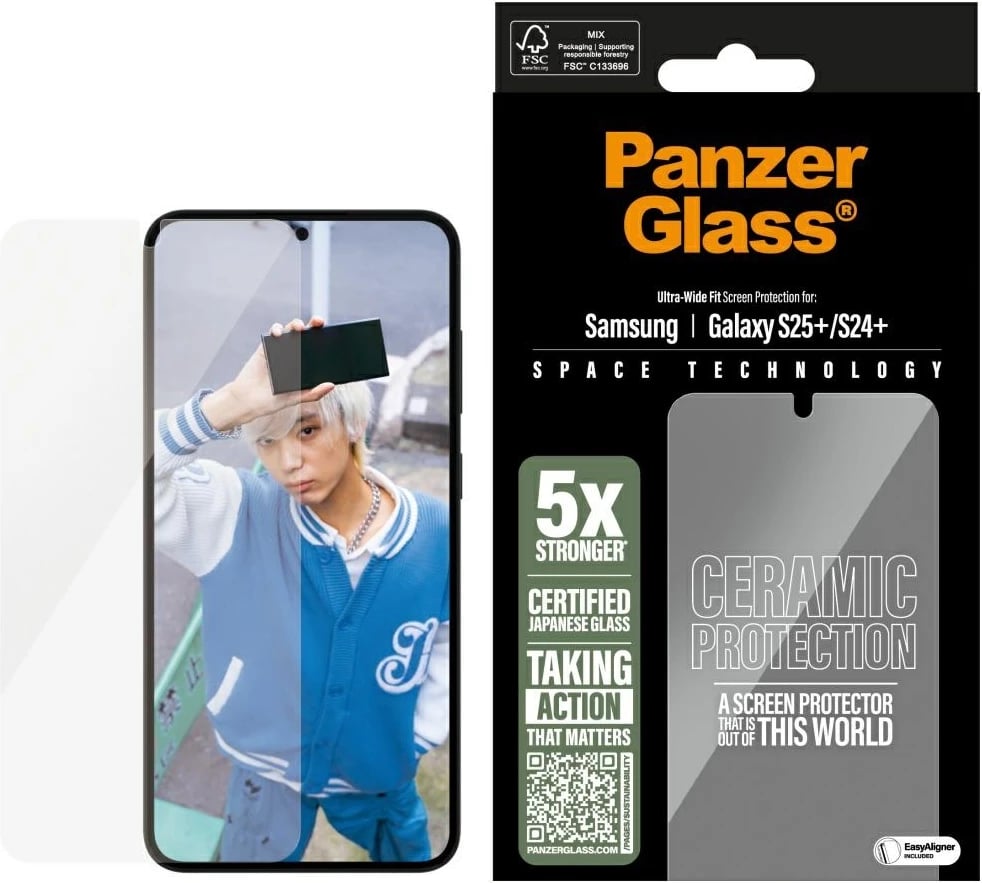 Mbështjellës qelqi qeramik PanzerGlass Ultra-Wide Fit për Samsung Galaxy S25+, Transparent