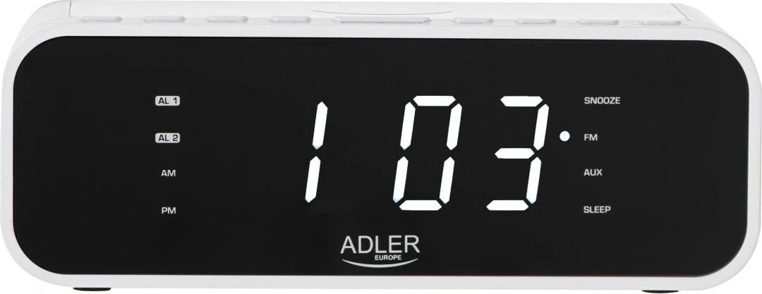 Radio‑alarm Adler AD1192W, FM PLL, Bluetooth 5.0, ngarkim pa tela 5W, 30 preset-e, e bardhë