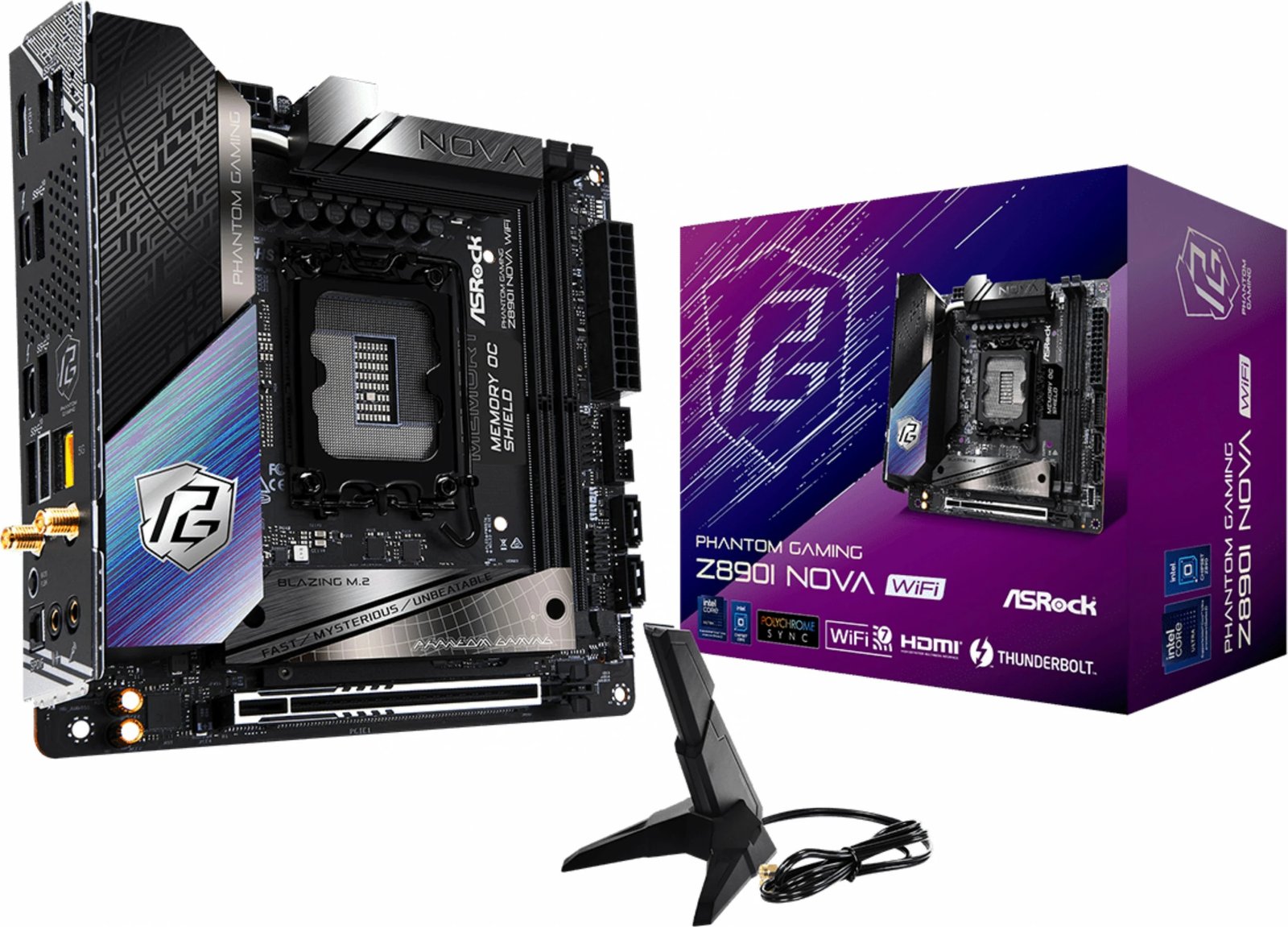 Pllakë amë ASRock Phantom Gaming Z890I Nova WiFi, LGA 1851, DDR5, Wi-Fi 7, Thunderbolt 4, mini ITX