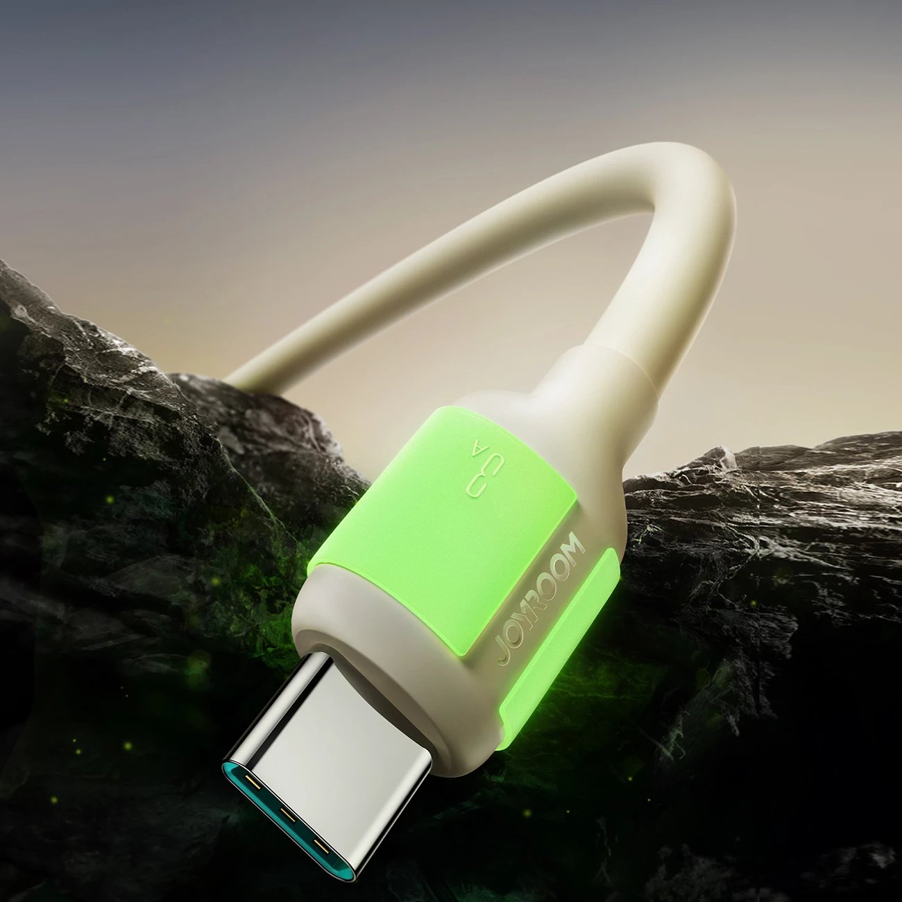 Kabllo Joyroom S-A53 USB-A në USB-C, 1.2m, 3A, majë fluoreshente, Bezhë