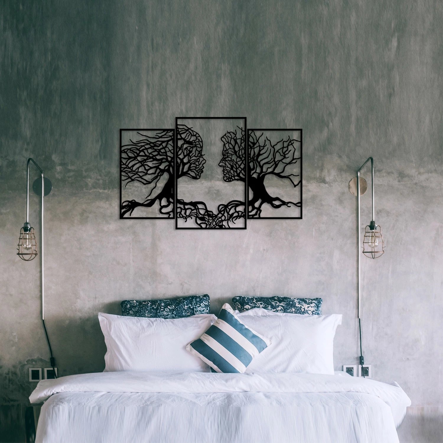 Aksesor dekorativ metalik për mur, Love Tree, ngjyrë e zezë, 116x71cm