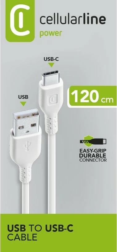 Kabllo USB në USB-C Cellular Line Power 1.2m e bardhë