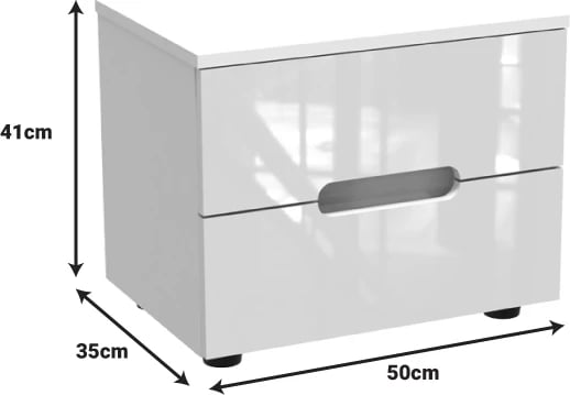 Komodinë Afina MDF, ngjyrë e bardhë me shkëlqim, 50x35x41cm