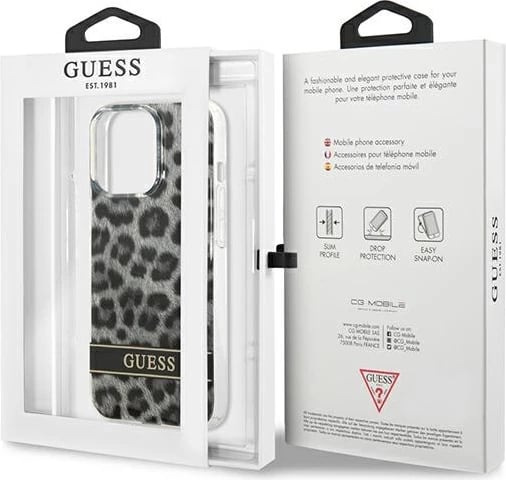 Mbështjellës Guess GUHCP13LHSLEOK për iPhone 13/13 Pro 6.1", hardcase, Leopard, Gri