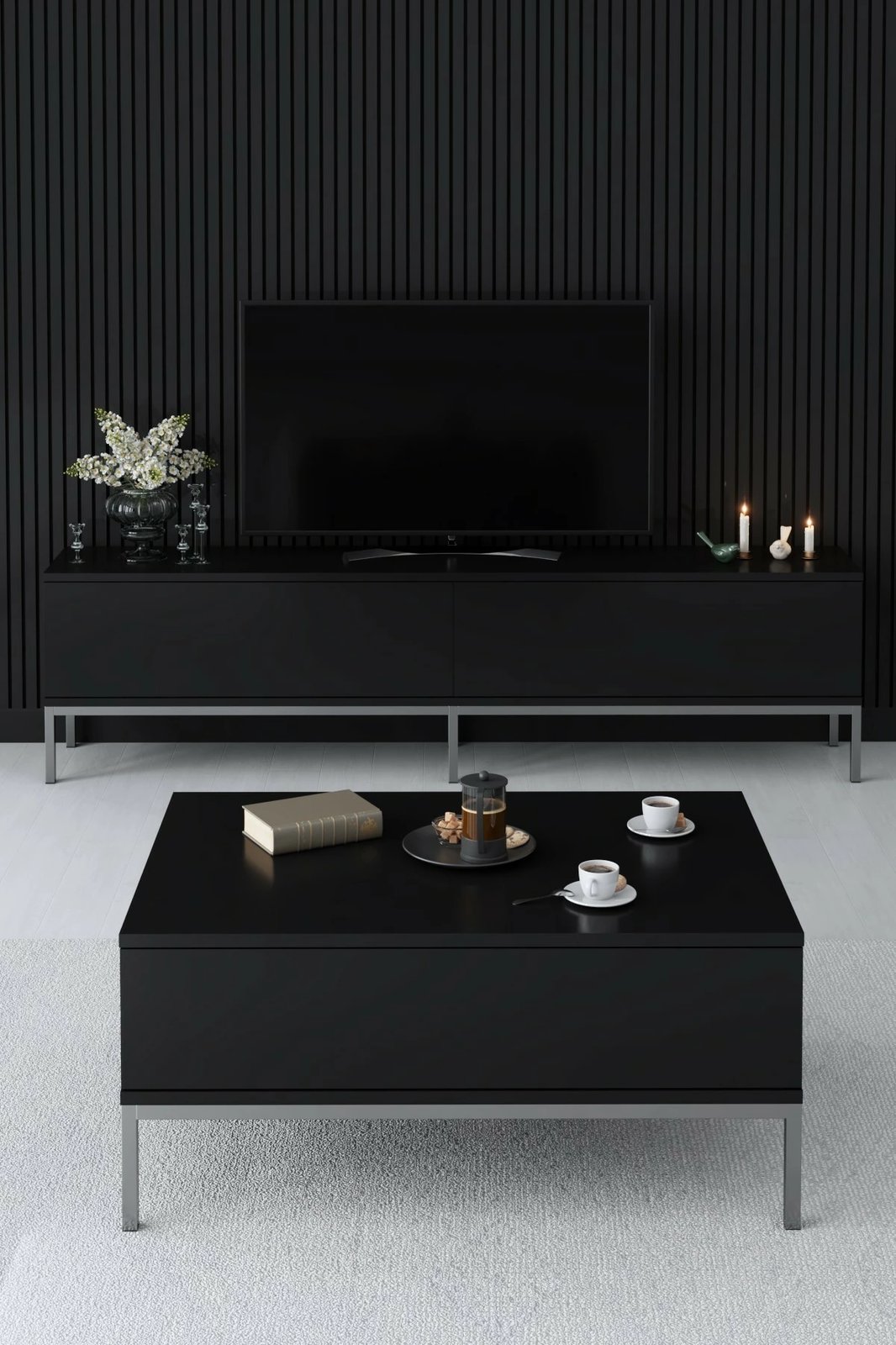 Komodë TV Hanah Home, Lord, e zezë, argjendtë