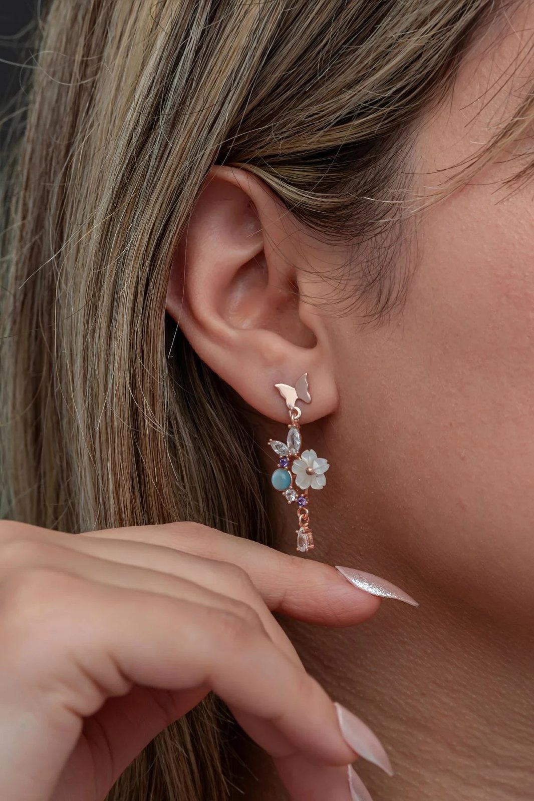 Vathë argjendi Jumeon, ngjyrë rozë ari, të bardhë e kaltër, NRZ999383