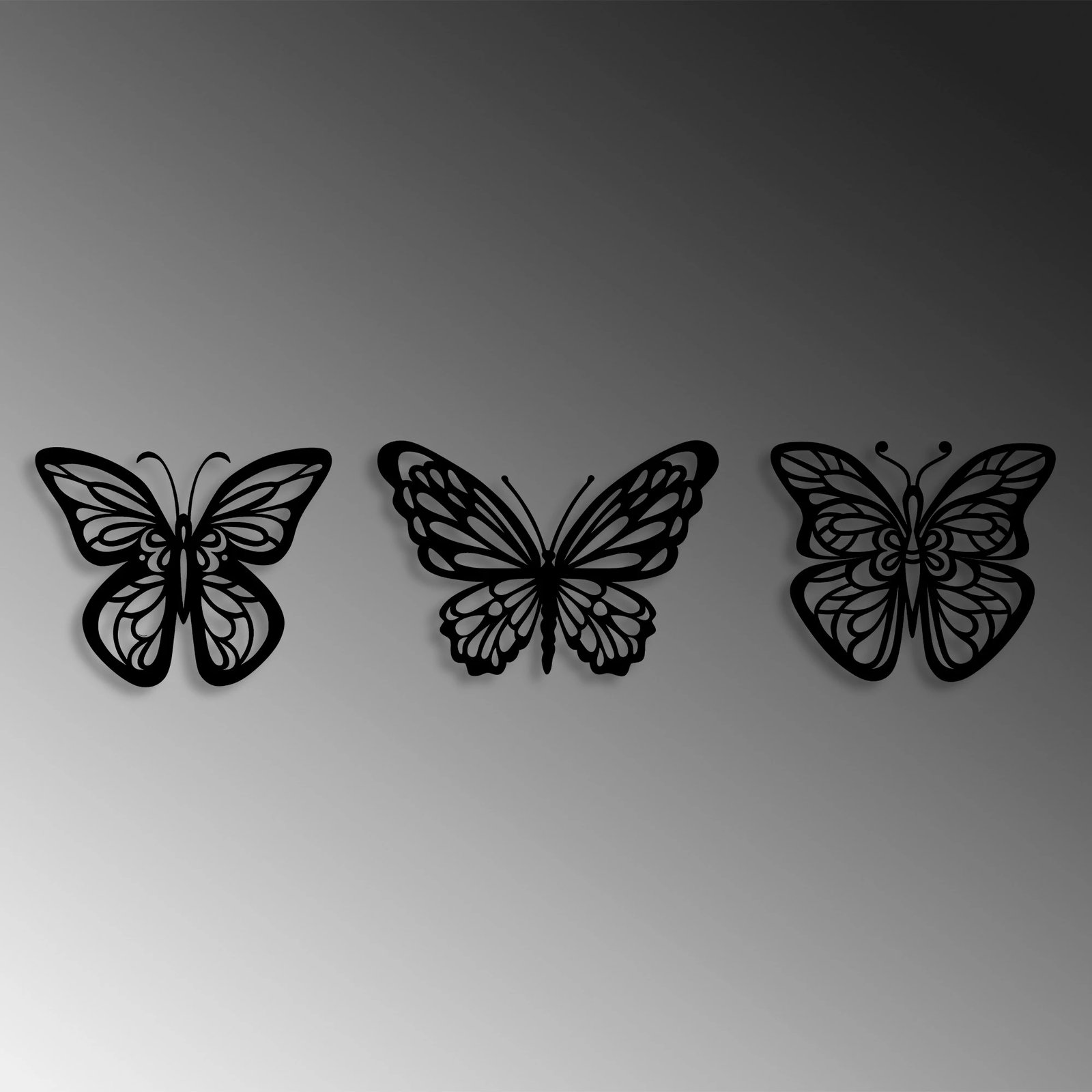 Aksesor dekorativ metalik për mur, flutura, 3 copë