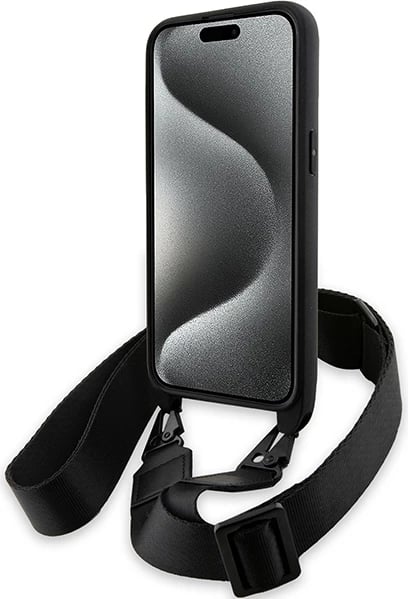 Mbështjellës BMW M Edition Carbon Tricolor Lines & Strap për iPhone 15 Pro Max, i zi