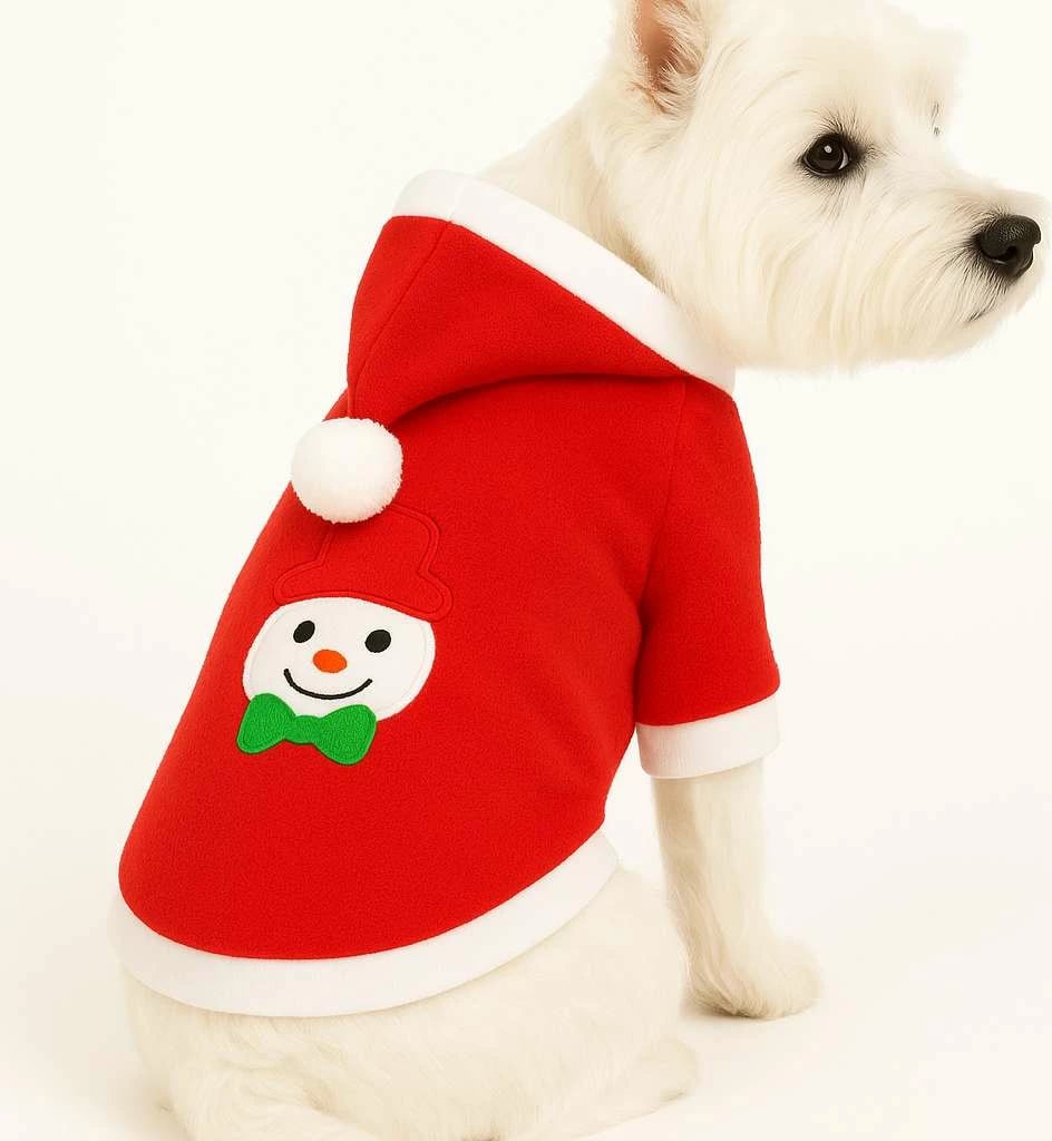 Bluzë me kapuç për qen, e kuqe, Paws & Whiskers, Redsnowmansweat