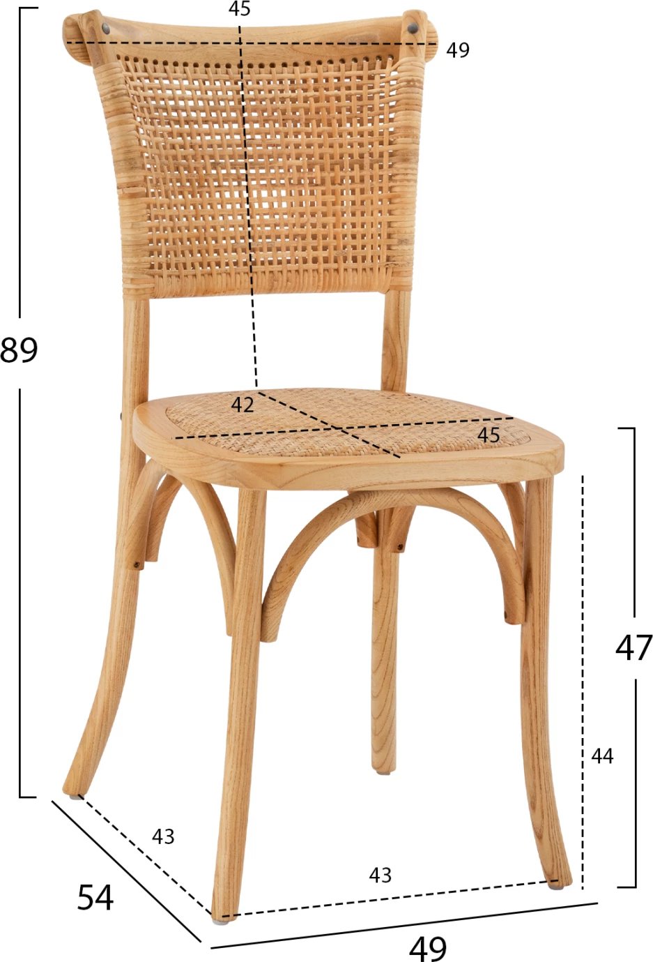 Karrige druri me ratan, ngjyrë natyrale, FH8752.01, 49x54x89 cm
