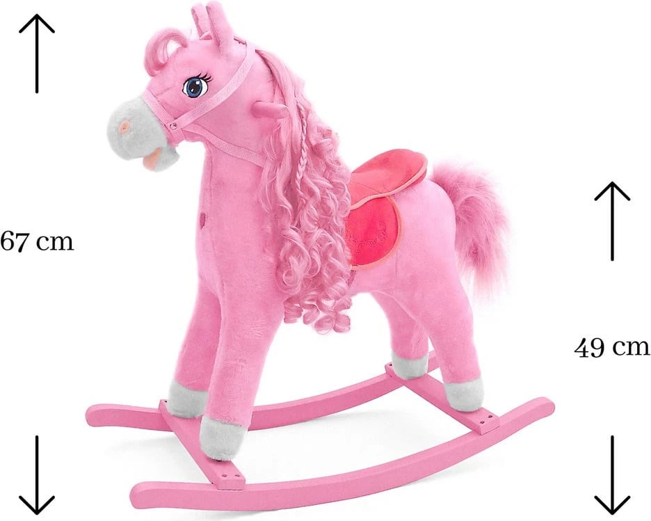 Kalë lëkundës, Milly Mally, Princess, me melodi dhe lëvizje bishti/goje, pelush, deri 30 kg, 18+ muaj, rozë