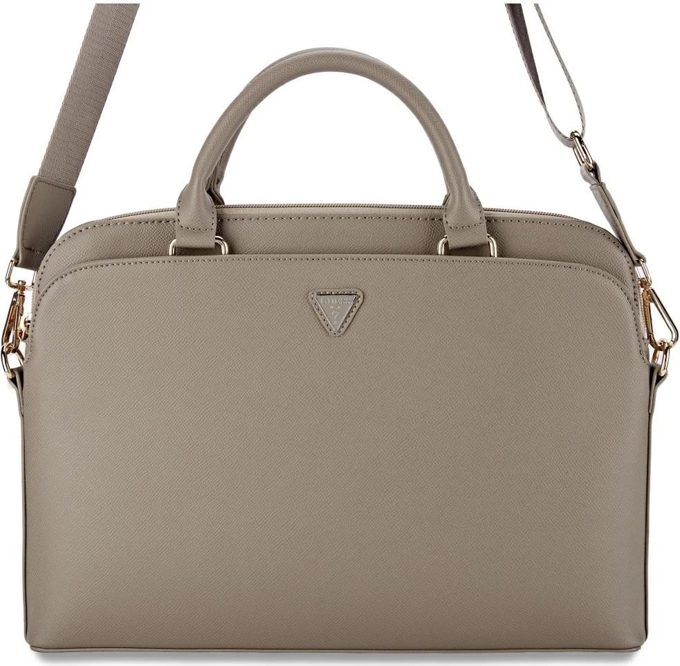 Çantë laptopi Guess Grained Zipper Pocket Triangle Logo 15", kafe