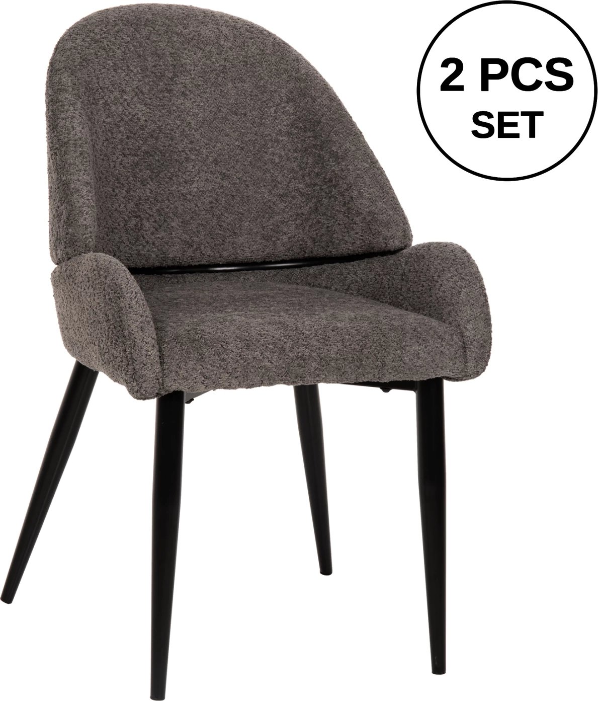 Karrige SARKY FH8585.01, pëlhurë boucle gri, këmbë metalike të zeza, 55x62x89H cm., set prej 2 copë