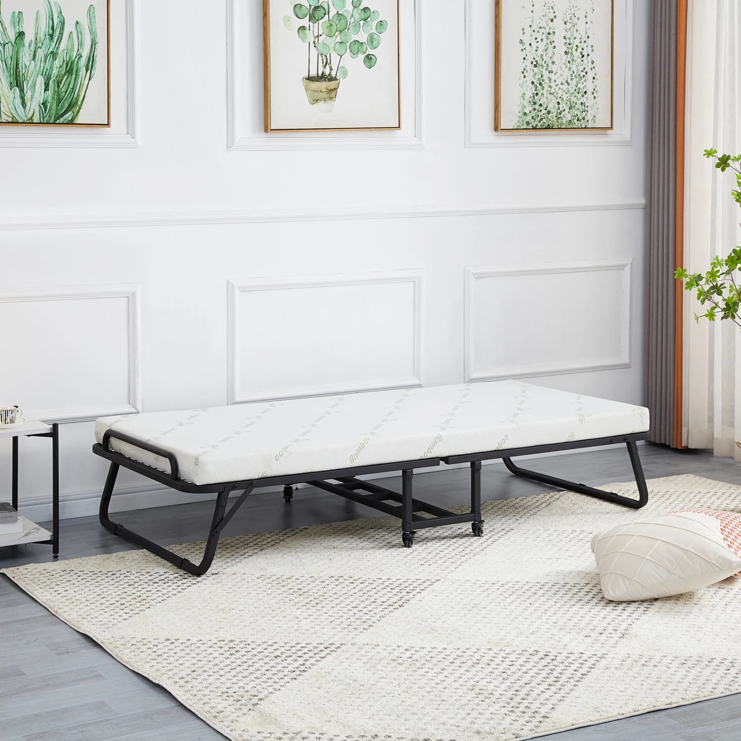 Shtrat portativ i palosshëm me dyshek, NETTI FH691.01, metal, ngjyrë e zezë matte, 190x76x30cm