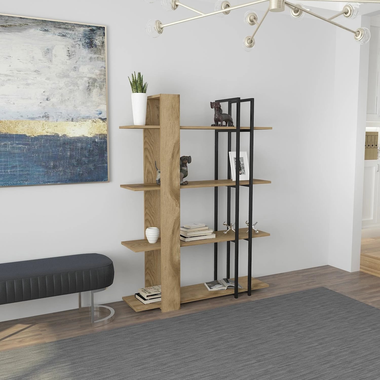 Raft librash, ngjyrë lisi dhe e zezë, Skye Decor, Onno