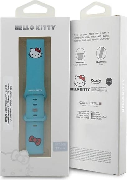 Rrip silikoni për smartwatch Hello Kitty Silicone Kitty Head, 22mm, kaltër
