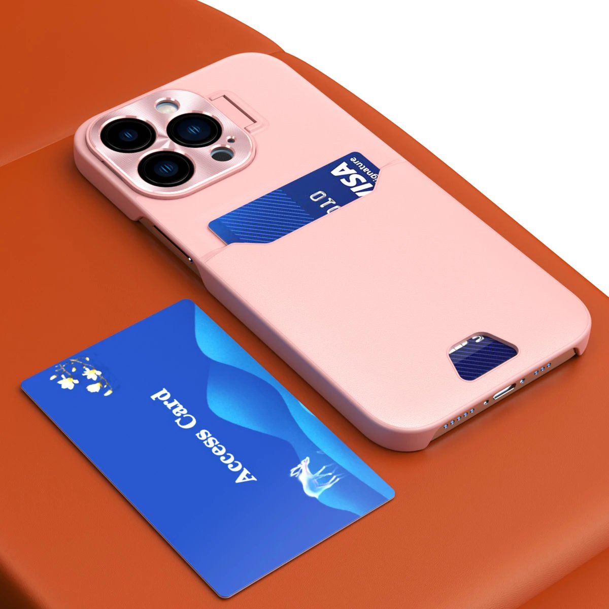 Mbështjellës Hurtel Leather Stand Case për iPhone 14, me xhep për kartela dhe mbajtëse, Rozë