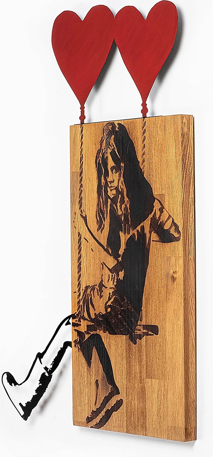 Aksesor dekorativ prej druri për mur, Wallity Banksy, ngjyrë arre dhe e zezë, 50x80cm