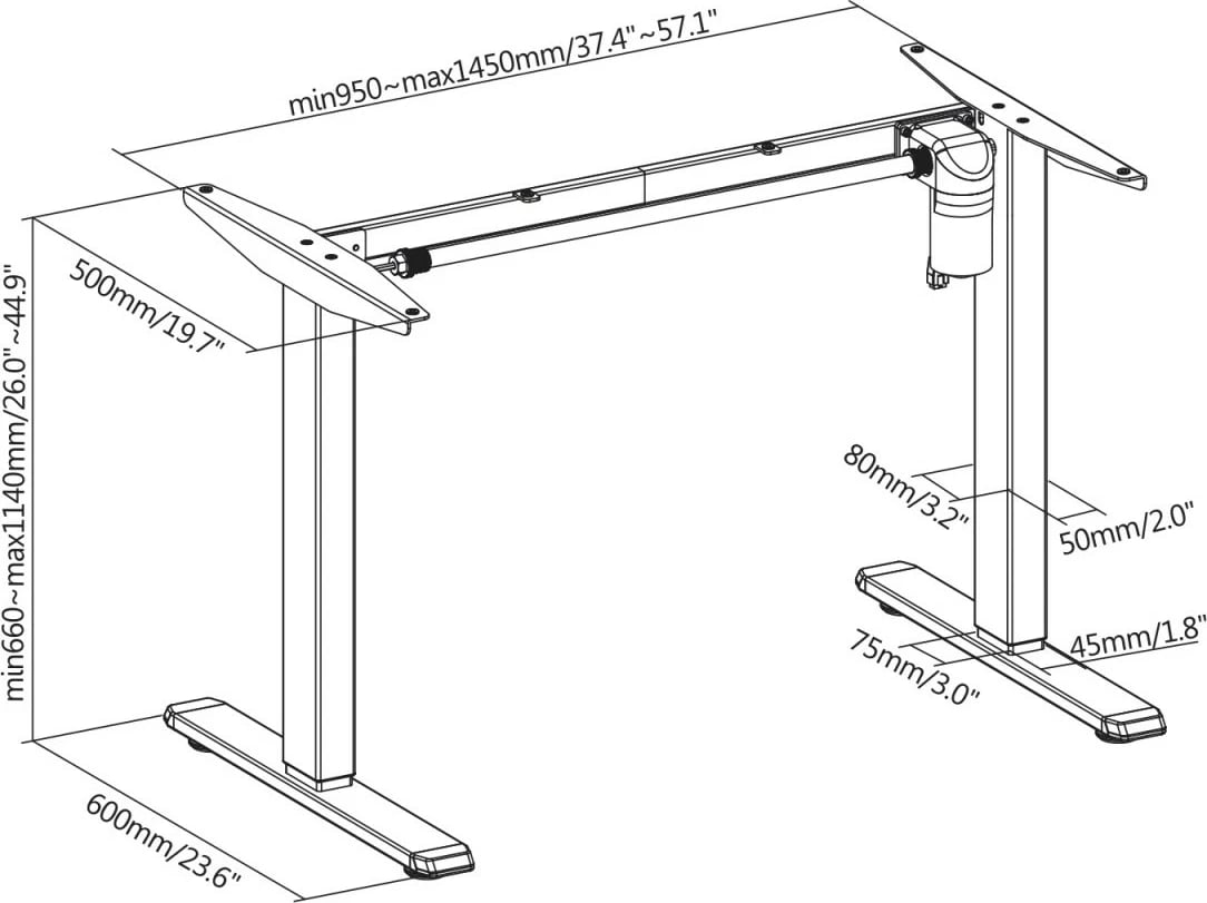 Kornizë tavoline elektrike Maclean ER-443 rregullim lartësie 66–114 cm gjerësi 95–145 cm ngarkesë 80 kg e zezë
