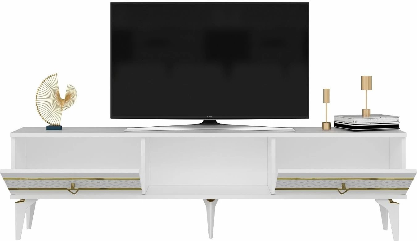 Komodë TV, ngjyrë e bardhë dhe ari, Skye Decor