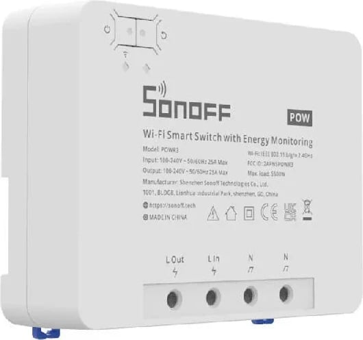 Ndërprerës i mençur WiFi Sonoff POWR3, matje e konsumit të energjisë, i bardhë