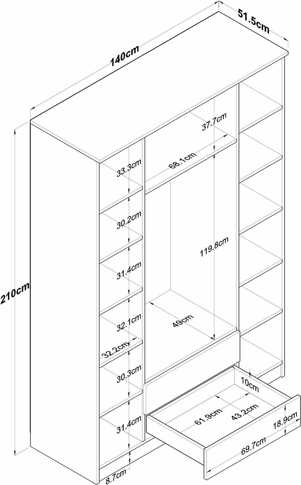 Dollap Hanah Home, ngjyrë arr dhe e bardhë, BA112 - 2331