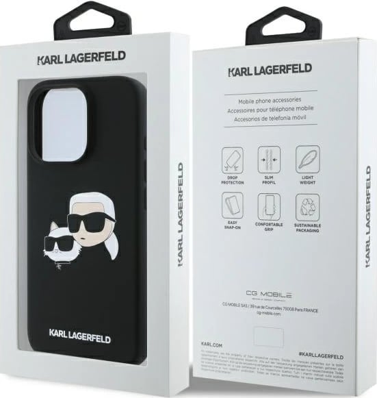 Mbështjellës Karl Lagerfeld Silicone Case Heads Print MagSafe për iPhone 16 Pro Max, Zi