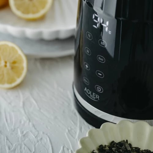 Çajnik elektrik, Adler, AD 1350, 1.7L, kontroll temperature 40–100°C, ekran LED, Warm 2 orë, i zi