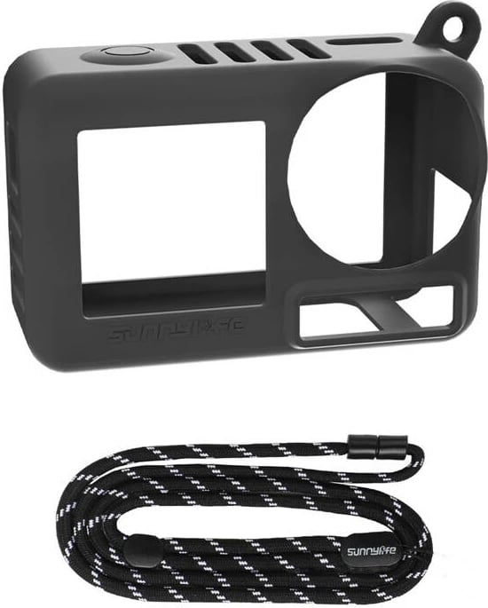 Mbështjellës silikoni Sunnylife OA5-BHT885-D për OSMO ACTION 5 PRO, me rrip, zi