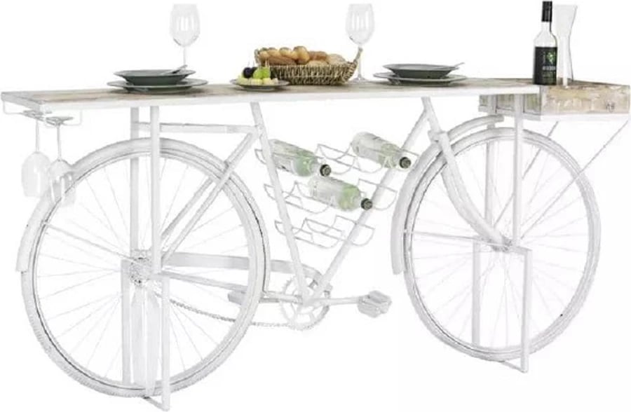 Konsolë CYCLING, ngjyrë off white, dru mango natyral, 183x36x84