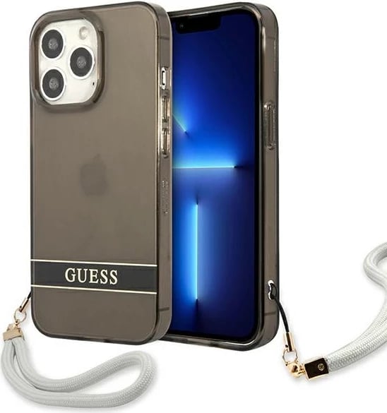 Mbështjellës Guess GUHCP13LHTSGSK për iPhone 13/13 Pro 6.1", i fortë, me rrip, i zi Mbështjellës Guess GUHCP13LHTSGSK për iPhone 13/13 Pro 6.1", i fortë, me rrip, i zi