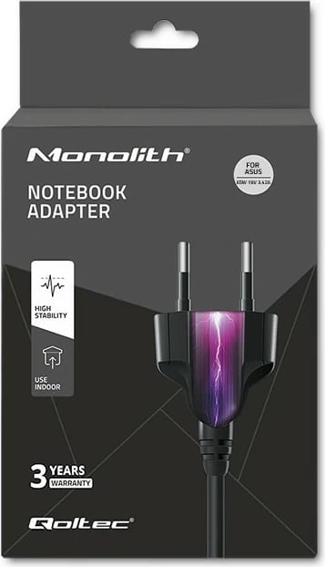 Karikues laptopi Qoltec për Asus, 65W, 19V, 3.42A, 5.5x2.5 mm, i zi