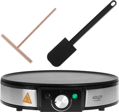 Makinë për krepë, Adler AD 3058, pjatë 30 cm, kontroll temperature, veshje jo-ngjitëse, 1200-1600W, inoks, me aksesorë