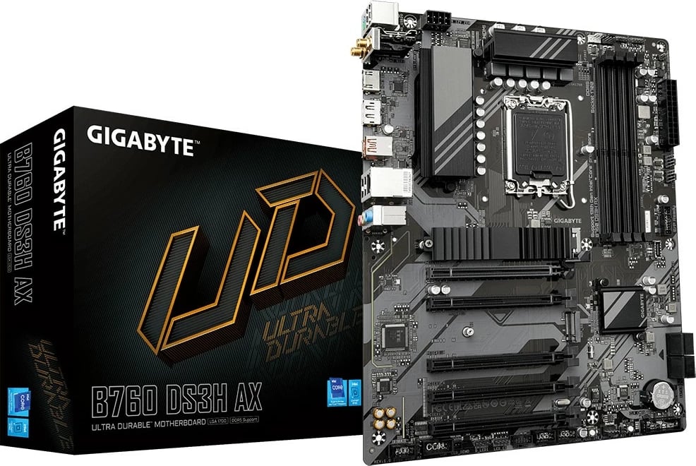 Pllakë amë Gigabyte B760 DS3H AX, ATX, LGA1700, 4x DDR5, Wi-Fi 6E, E zezë