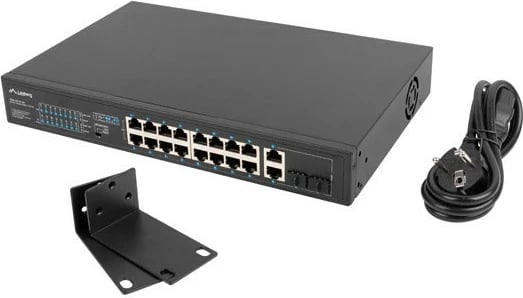 Switch rrjeti Lanberg RSFE-16P-2C-150, 16 porta PoE+, 2 porta Combo Gigabit, rack 19", 150W, i zi