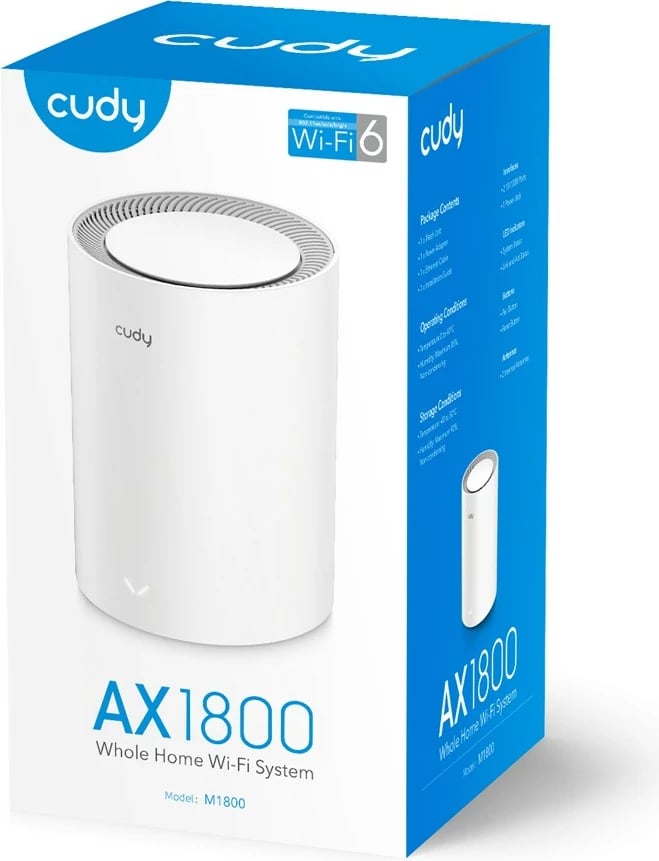 Sistem WiFi Mesh Cudy M1800, AX1800, 1-Pack, i bardhë