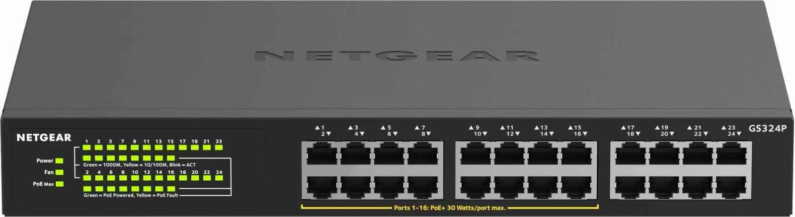Switch NETGEAR GS324P, Gigabit Ethernet, PoE, 24 porte, 1U