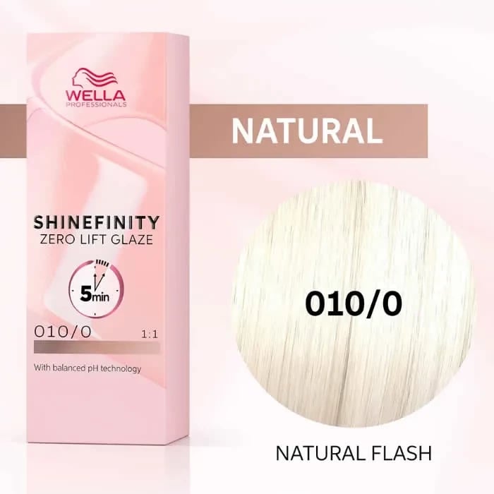 Ngjyrë për flokë Wella Shinefinity Zero Lift Glaze 010-0 unisex, 60ml Natural Flash