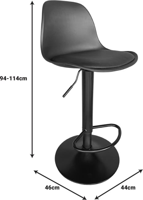 Karrige për bar Louser, e zezë, e rregullueshme në lartësi, 44x46x114cm Karrige për bar Louser, e zezë, e rregullueshme në lartësi, 44x46x114cm