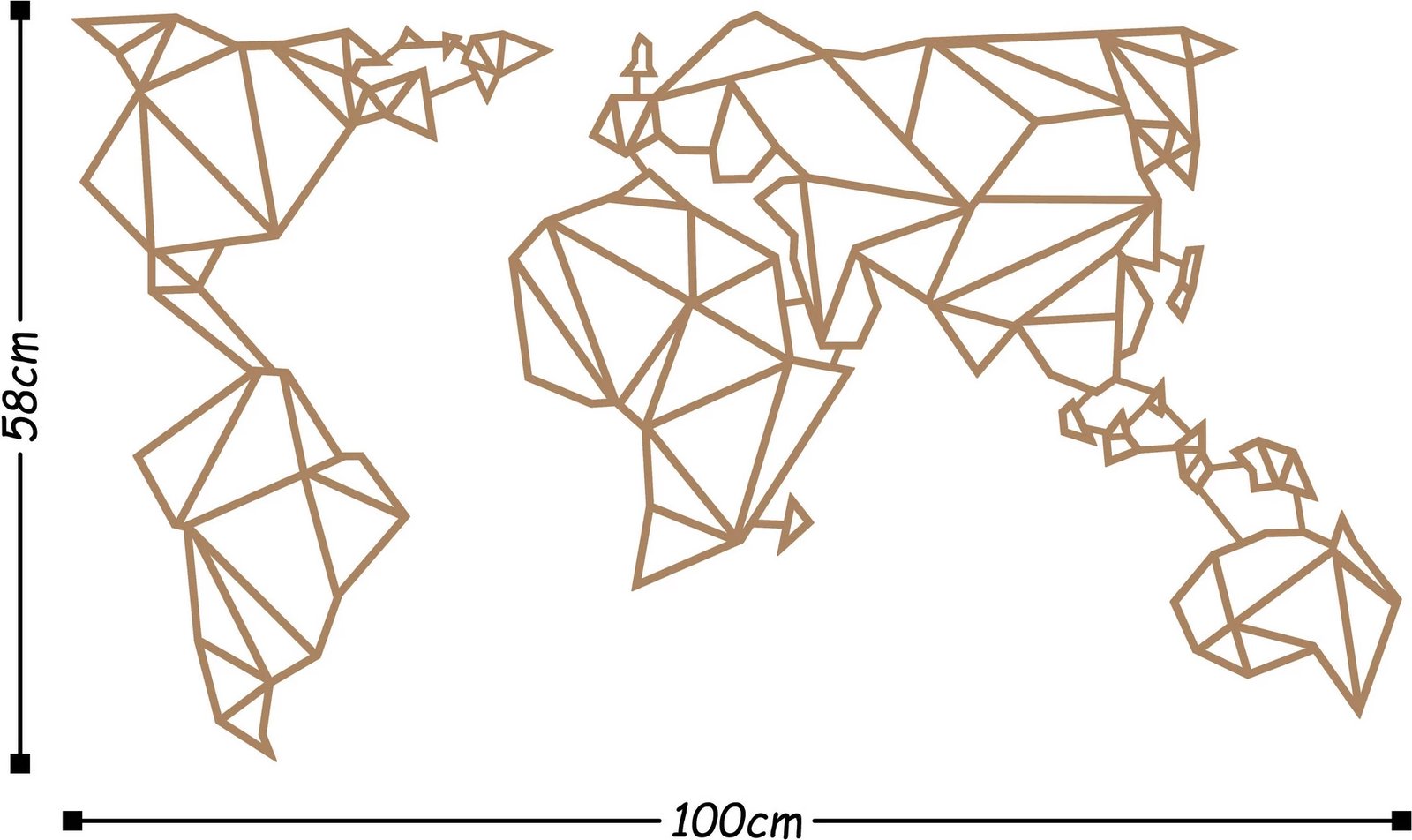 Aksesor dekorativ metalik për mur, hartë bote, ngjyrë bakri, Wallity