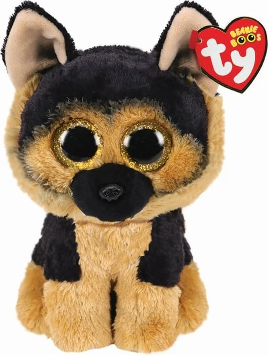 Lodër pelushi TY Beanie Boos Spirit, qen German Shepherd, 15cm, Kafe/Zeze