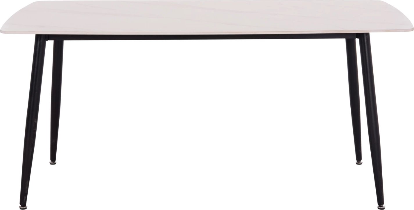 Tavolinë ngrënieje RAVEN, sipërfaqe qeramike, pamje mermeri të bardhë, 160x80x74cm