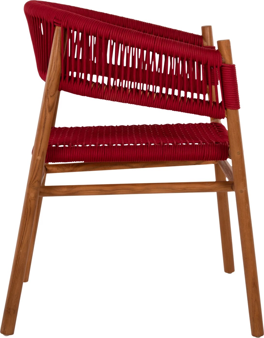 Karrige ngrënieje me krahë IRVING, dru TEAK, ngjyrë natyrale dhe litar i kuq burgundy, FH9797, 60x55x75H cm