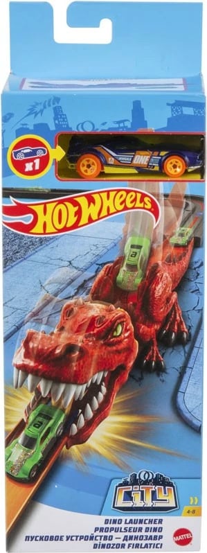 Set lodrash Hot Wheels Dinosaur Launcher GVF41 me makinë 1:64, Kuqe