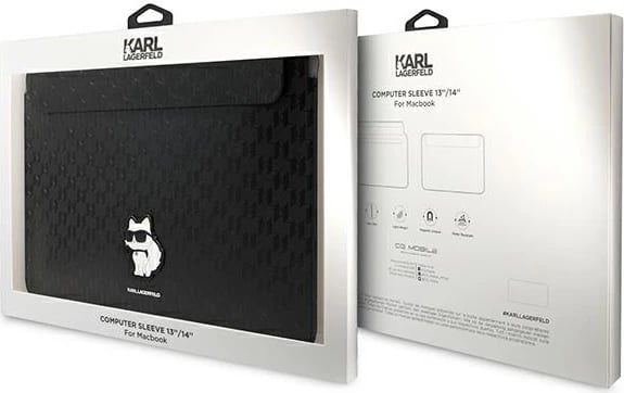 Mbështjellës laptopi Karl Lagerfeld Saffiano Monogram Choupette, 14", e zezë