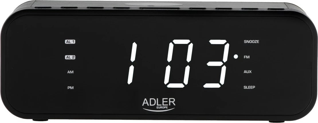 Radio-alarëm Adler AD 1192B me Bluetooth, karikues pa tela, USB, FM, e zezë