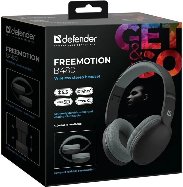 Kufje Defender Freemotion B480, pa tela, Bluetooth, të zeza