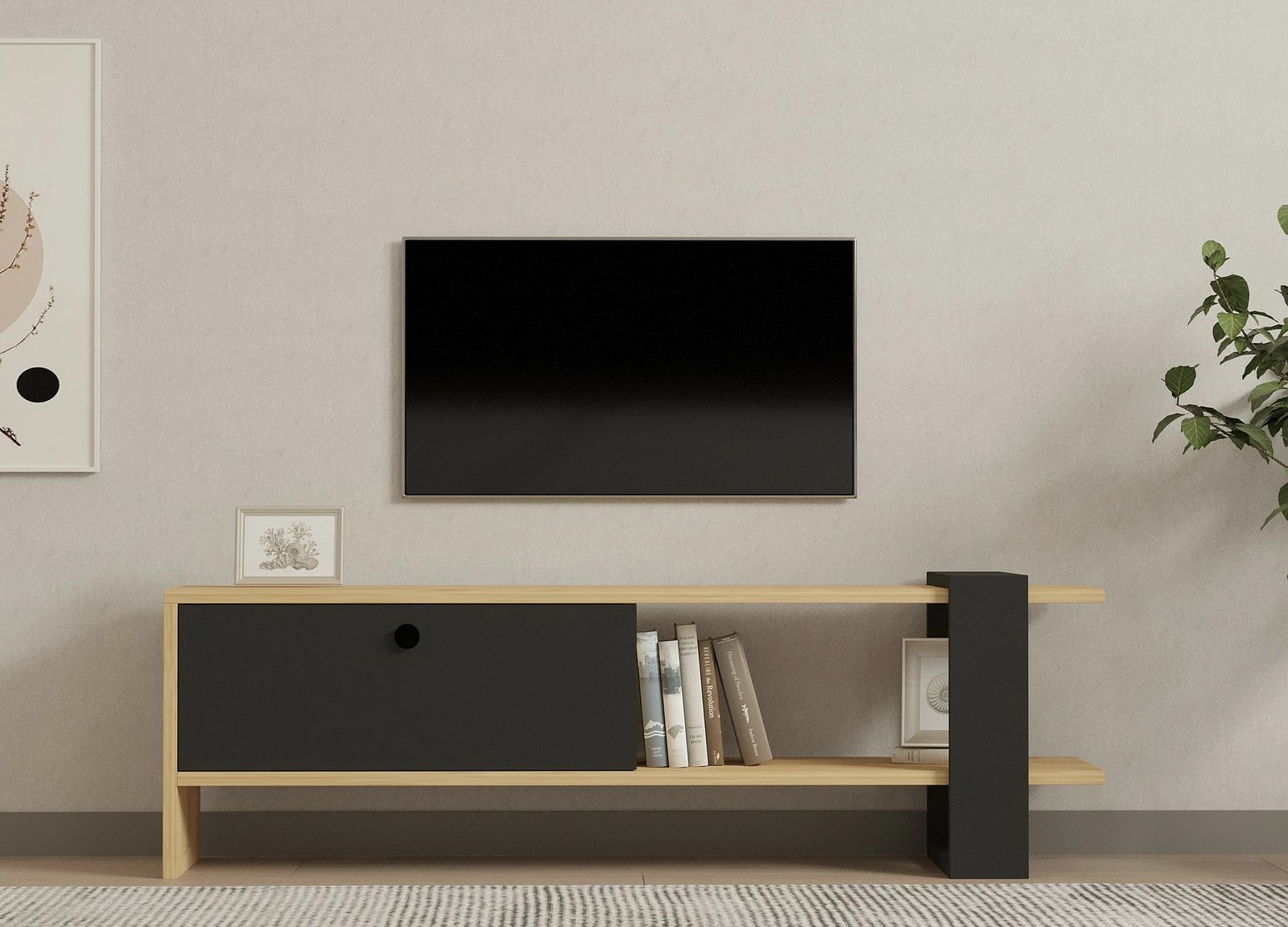 Komodë TV Hanah Home, Yonca, anthracite dhe lis, 120x36.8x25cm