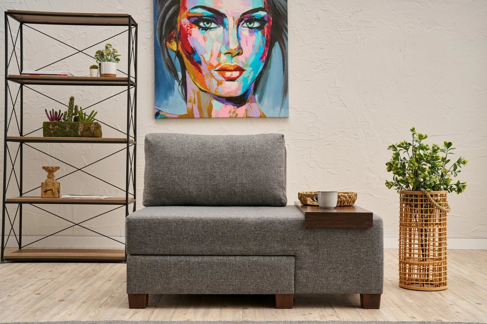 Krevati-kolltuk një vendësh, Atelier del Sofa, liri Perenna, anë e djathtë, ngjyrë gri